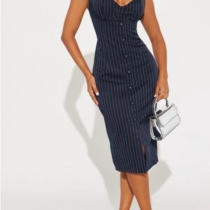 Elegant Navy Pinstripe Dress